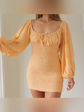Free People Endless Summer Jade Mini Dress Long Balloon Sleeve Bodycon Size S
